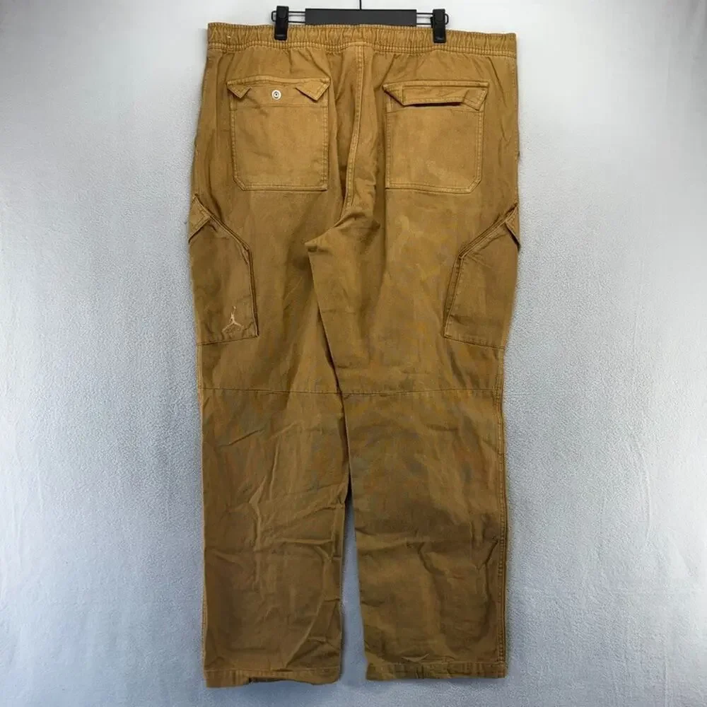 Jordan Pants Men's 2XL Brown Canvas Cargo Washed Chicago Elastic Waist Faded